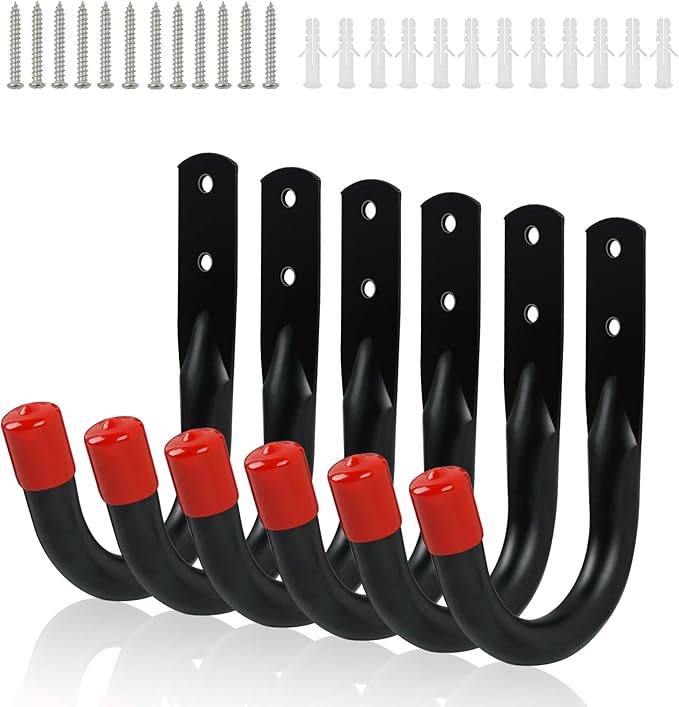 6 PCS Heavy Duty Garage Wall Hooks for Hanging, Loading Capacity 200 LBS for Storage Hooks, 3.8inch Hanging Hook for Garage Organization,Wall Mount Utility J Hook with Wall Anchors and Screws