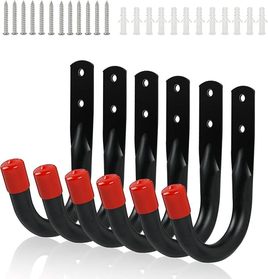 6 PCS Heavy Duty Garage Wall Hooks for Hanging, Loading Capacity 200 LBS for Storage Hooks, 3.8inch Hanging Hook for Garage Organization,Wall Mount Utility J Hook with Wall Anchors and Screws