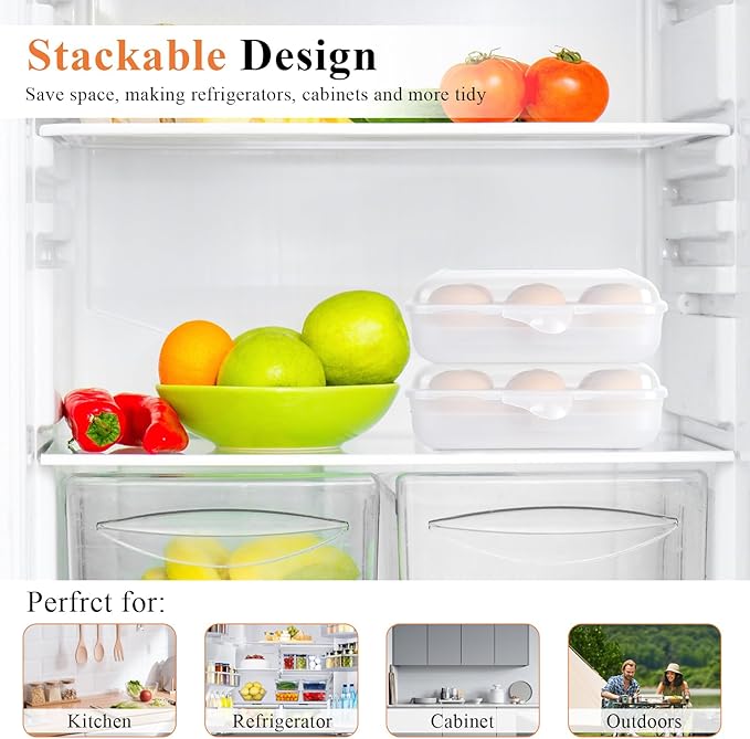 2 Pack Egg Container, Shockproof Camping Egg Holder, Clear Egg Container For Refrigerator, Leakproof Egg Holder for Camping Picnic Travel Outdoor, Portable Egg Carriage for Tray(6 Gird)