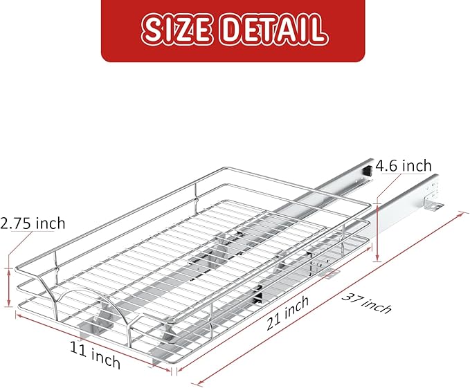 LOVMOR Pull Out Cabinet Organizer and Storage 11" W x 21" D, Slide Out Shelves for Kitchen Cabinets