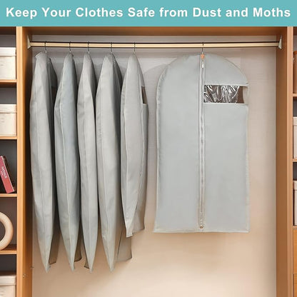 4 Pack - 65" Dress Garment Bags for Hanging Clothes, Dress Bags for Gowns Long, Foldable Long Garment Bag with Clear Window for Closet Storage and Travel - Gray