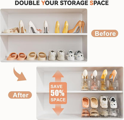 Neprock Shoe Slots Organizer for Closet,12 Pack Acrylic Shoe Stackers for A Pair of Shoes,3 Levels Adjustable Shoe Rack Storage Shoe Space Saver 50%(Clear,12 Pack)