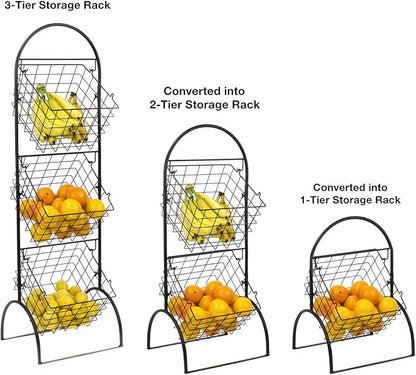 Sorbus 3-Tier Wire Market Basket Storage for Fruit, Vegetables, Toiletries, Household Items, Stylish Tiered Serving Stand for Kitchen, Bathroom Organization