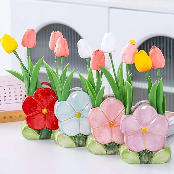 Pink Makeup Brush Holder Pen Holder for Office Desk Accessories Aesthetic Pencil Holder Cute Flower Home Decor Birthday Gifts for Women Vanity Toothbrush Holder Kawaii Kitchen Utensil Holder