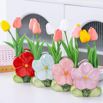 Pink Makeup Brush Holder Pen Holder for Office Desk Accessories Aesthetic Pencil Holder Cute Flower Home Decor Birthday Gifts for Women Vanity Toothbrush Holder Kawaii Kitchen Utensil Holder