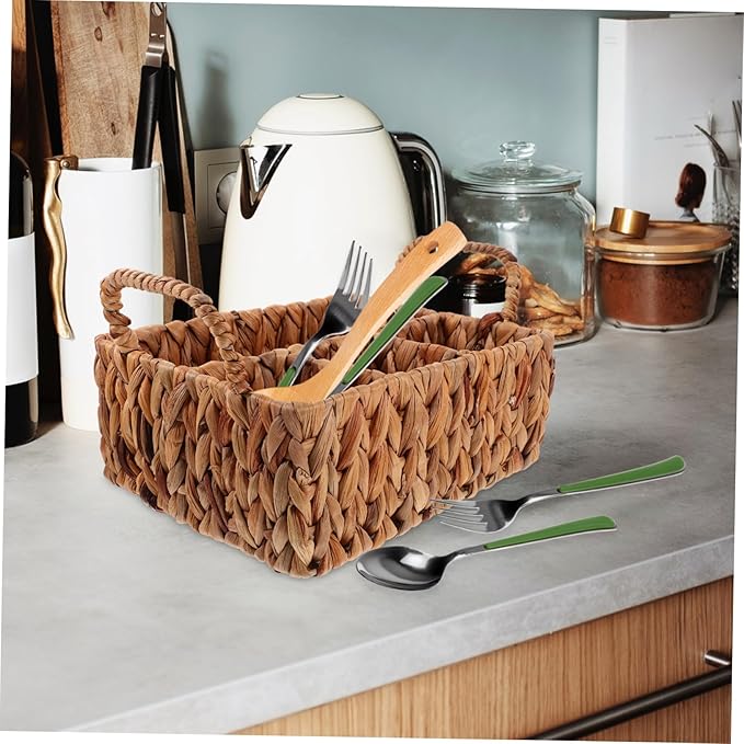 Elegant Woven Straw Basket Storage and Organization for Snacks and Cutlery