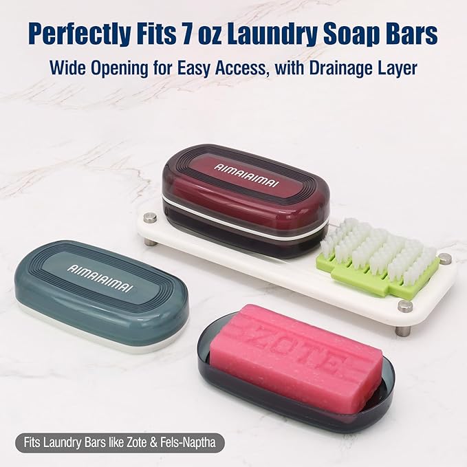 AIMAIAIMAI Shampoo Bar Holder Travel Case for Two Bars – Compatible with Kitsch Solid Shampoo & Conditioner Bars, Large Soap Container for Bathroom or Travel (1 Pack, Black Style A-Large)