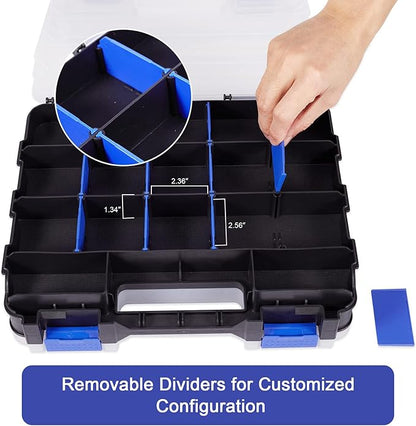 Small Parts Organizer Box Storage Case Tools Box Organizer Double Side 34 Compartments Hardware Organizers with Removable Plastic Dividers for Screws Nuts Nails Bolts, 2 Pack
