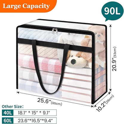 TasticTotes 6 Pack Clear Storage Bags for Comforter, Clothes & Bedding, Plastic Blanket Storage with Zipper and Handle, Moving Bags, Closet Organizer and Under-Bed Storage (90L)
