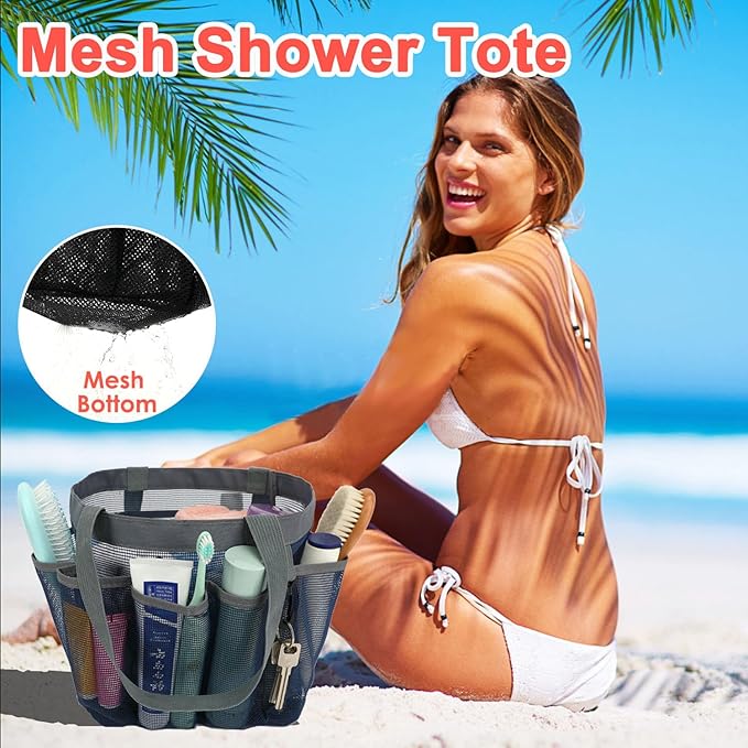 Fammart Mesh Shower Caddy Portable for College Dorm Room Essentials, 8-Pocket Large Shower Basket Tote Bag with 2 Handles for Toiletry, Bathroom, Beach, Camp, Gym