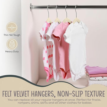 TechZoo 50 Premium Baby Velvet Hangers - 11.8" Non-Slip, Ultra-Slim Space-Saving Children Closet Hangers - 360° Swivel Hook, Strong & Durable Infant & Toddler Clothes Hangers for Wardrobe - Ivory