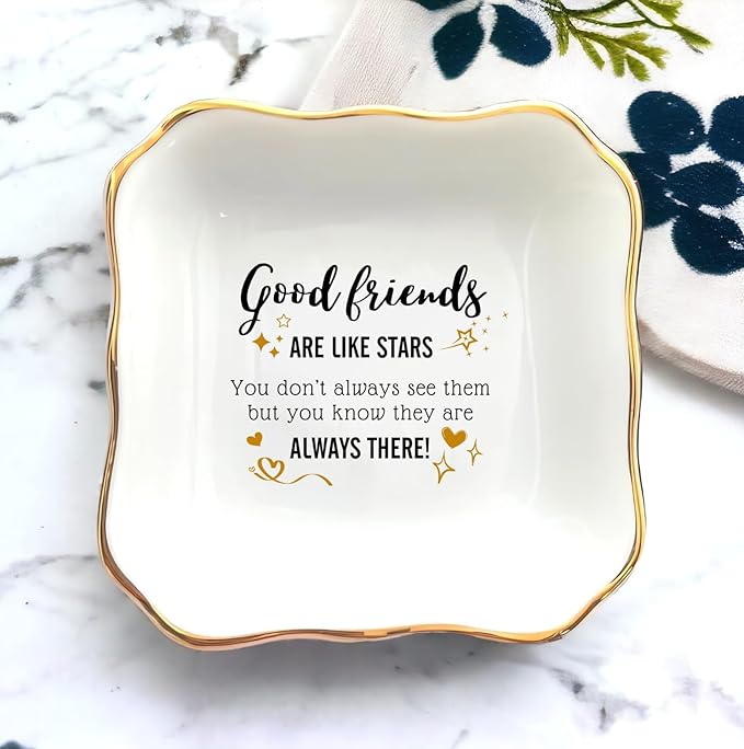HatafaFurni Jewelry Tray for Friends - Good Friends Are Like Stars - Birthday gift for Friend Female, Christmas, Wedding Gifts for Women Friends - Ring Dish Holder, Jewelry Dish, Ceramic Ring Dish