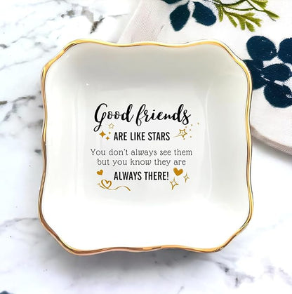HatafaFurni Jewelry Tray for Friends - Good Friends Are Like Stars - Birthday gift for Friend Female, Christmas, Wedding Gifts for Women Friends - Ring Dish Holder, Jewelry Dish, Ceramic Ring Dish