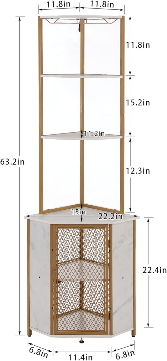 VECELO Corner Cabinet, Tall Storage Shelf, Bookshelf Display Shelves Rack for Living Room, Kitchen, Balcony, Small Space