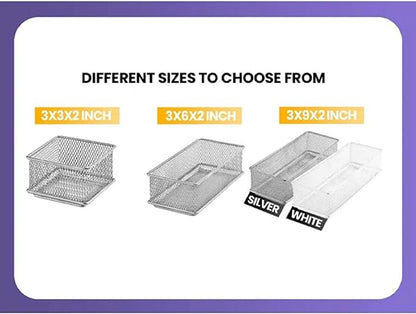 YBM HOME White Mesh Drawer Organizer and Storage for Kitchen Drawers, Serves as School Supply Holder, Office Desktop Organizer Basket, Makeup and Craft Supplies Organization, (2 Pack, 4x12x2 Inch)