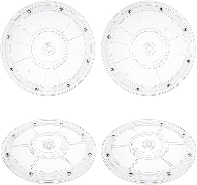 WOPPLXY 4 Pcs 8 Inch Lazy Susan Turntable Acrylic Ball Bearing Rotating Tray, Clear Turntable Organizer, Rotating Base Clear Acrylic Plates for Pantry, Cabinet, Spices, Makeup, (360˚ Rotation)