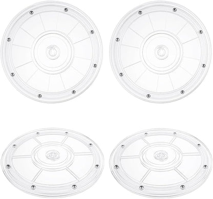 WOPPLXY 4 Pcs 8 Inch Lazy Susan Turntable Acrylic Ball Bearing Rotating Tray, Clear Turntable Organizer, Rotating Base Clear Acrylic Plates for Pantry, Cabinet, Spices, Makeup, (360˚ Rotation)