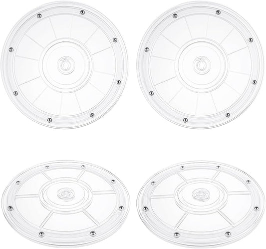 WOPPLXY 4 Pcs 8 Inch Lazy Susan Turntable Acrylic Ball Bearing Rotating Tray, Clear Turntable Organizer, Rotating Base Clear Acrylic Plates for Pantry, Cabinet, Spices, Makeup, (360˚ Rotation)