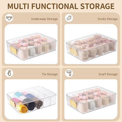 CISIREE Sock Organizer for Drawer, 15 Compartments Detachable Plastic Underwear Drawer Organizer with Lid for Closet, Compartment Storage Ideal for Socks, Bras, Ties, and Scarves (Sock)