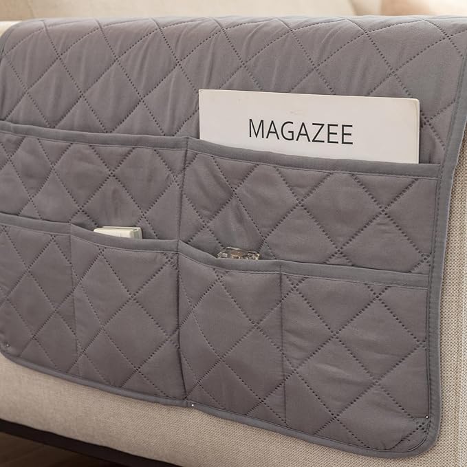OYX Recliner Armrest Organizer with 6 Pockets, Non-Slip Remote Control Holder for Couch, Sofa & Bedside Storage, Compatible with Phone, iPad, Magazines