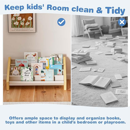Dayacoco 4-Tier Kids Bookshelf,Montessori Style Book Shelf for Kids Rooms,Extra-Large Children's Bookshelf,Easy to Install Book Shelf for Children's Room or Playroom Storage,White