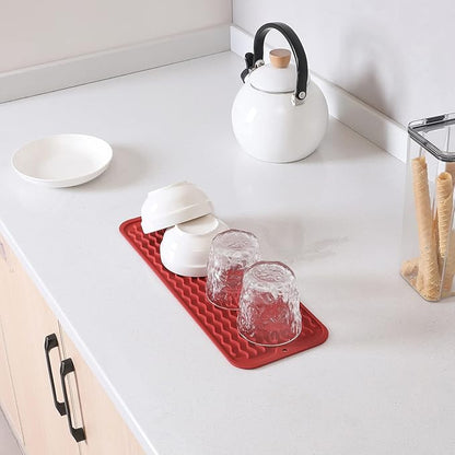 Silicone Dish Drying Mat for Multiple Usage,Easy clean,Eco-friendly,Heat-resistant Silicone Mat for Kitchen Counter,Sink,Bar,Bottle,or Cup Red M 17 inches x 6 inches