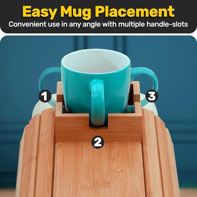 Bamboo Couch Cup Holder for Drink & Snack, Couch Arm Table & Couch Armrest Tray with Couch Cup Holder Tray Table for Couch, Recliner, or Loveseat, Couch Caddy.