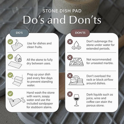 Dorai Home Collapsible Dish Drying Rack and Stone Pad – Foldable Drying Rack with Instant-Dry Stone Mat – Space-Saving Collapsible Drainer for Kitchen Counter - 19.9" x 15.2" (Slate)
