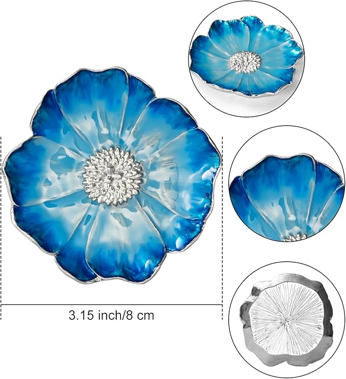 LARAINE Jewelry Dish Display Trinket Tray Flower Home Decorative Organizer Gift Necklace Earring Rings Holder Storage 3.15" (2 Piece Set (Pink+Blue))
