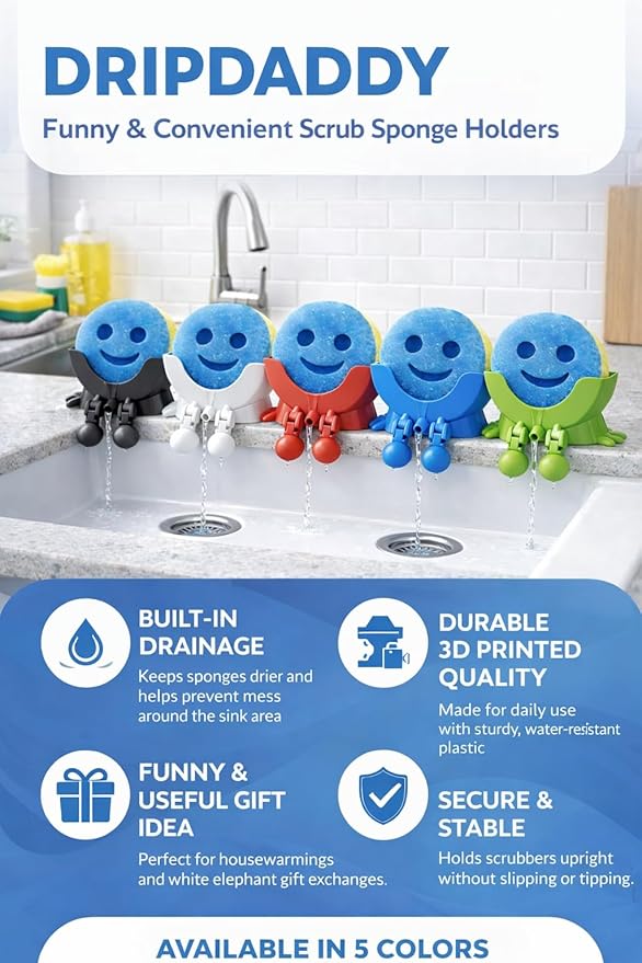 Drip Daddy Peeing Sink Caddy Rack with Drainage – Funny Scrub Sponge Holder & Soap Organizer, Compact Kitchen Countertop Storage Stand Accessory (Green)