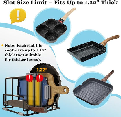 Cutting Board Organizer Rack with 7 Compartments, Heavy-Duty Iron Pan and Baking Sheet Organizer, Kitchen Cabinet Storage Rack with Non-Slip Base, Space-Saving Pot Lid Holder for Countertop & Pantry