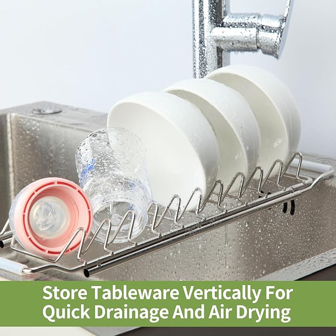 PapakeNook Space Saving Dish Drying Rack Small - Expandable Telescopic Over The Sink Drying Rack,304 Stainless Steel Dishrack for 13.58" - 21.65" Sinks. (Small)