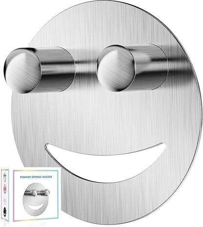 Yoshiky Stainless Steel Smiley Face Dish Sponge Holder, Silver Sink Caddy Organizer Storage with Suction Cup for Kitchen, Kitchen Sink Accessories Decor Scrubber Holder with Gift Box