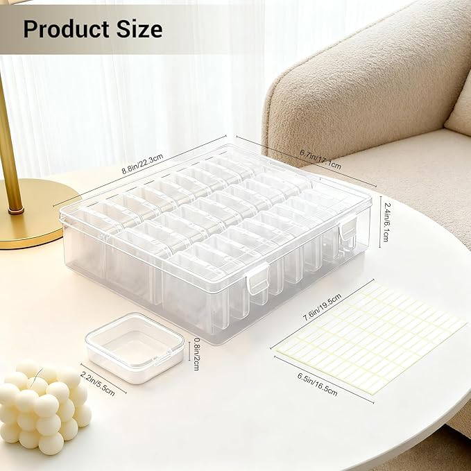 Bead Organizer Box, 60 Pcs Small Beads Storage with 168 Label Stickers, Clear Plastic Small Containers for Jewelry Making, Diamond Painting, DIY Art Crafts, Bracelet Making, Seeds (2 Pack)