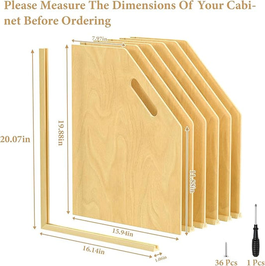 sandpaint 6 Pack Wood Tray Dividers for Cabinet, Cookie Sheet Organizer for Cabinets, No-Cut Kitchen Cabinet Dividers, Cookie Trays for Kitchen, Utility Rooms, Pantry Storage