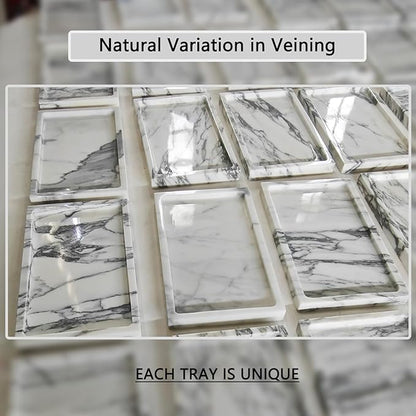 OAIQNUJ Natural White Marble Vanity Tray, 9.8"x5.9" Genuine Marble Stone Tray for Bathroom/Kitchen/Dresser (Arabescato)