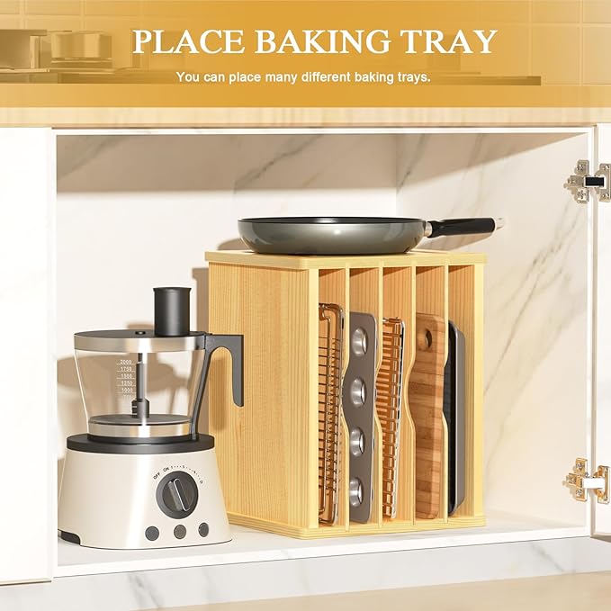sandpaint 6 Tier Wooden Cabinet Tray Dividers, Kitchen Vertical Tray Divider Organizer, Storing pans, Baking trays, Cutting Board