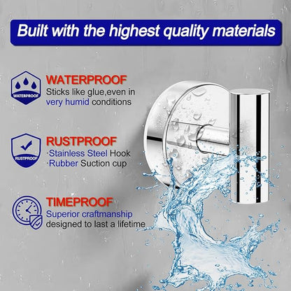 Bntuk Suction Cup Hooks, Shower Hooks for Inside Shower – Removable Towel Hooks for Bathroom Window Glass Mirror Tile, Bath Robe Looafh Hook for Hanging – Waterproof & Rustproof, Chrome (2 Pack)