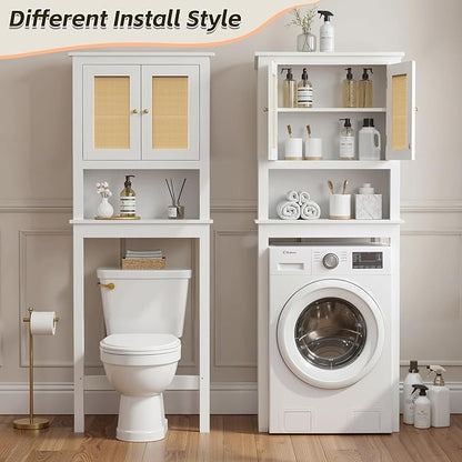GORZING Over The Toilet Storage Cabinet, Behind Toilet Bathroom Organizer with Adjustable Shelves, Above Toilet Organizers with Barn Door, Space Saver for Restroom, Bathroom, Laundry