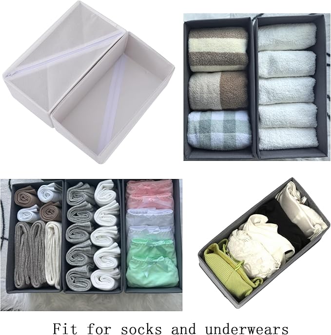 Drawer Organizer Set of 3 Pack White, 11"x5.5"x4.8" Foldable Fabric Storage Boxes, Underwear Socks Dividers for Dresser Closet Bra Panties Stockings Leggings