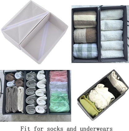 Drawer Organizer Set of 3 Pack White, 11"x5.5"x4.8" Foldable Fabric Storage Boxes, Underwear Socks Dividers for Dresser Closet Bra Panties Stockings Leggings