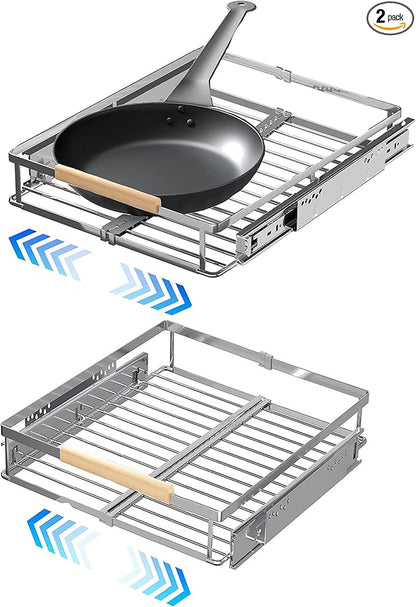 2Pack Expandable Pull Out Cabinet Organizer,11.8~18" W x 17" D Heavy Duty Slide Out Shelves Adjustable Height Cabinet Pull Out Shelves,Expandable Width Spice Rack Organizer for Kitchen Cabinet