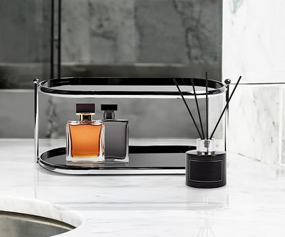 MUSEOWN 2 Tier Metal Frame Perfume Organizer in black - morden, stylish, minimalist tiered tray for Watch, Jewelry, Brooch Skincare, - Elegant Countertop Display Shelf for Dresser, Vanity, Bathroom
