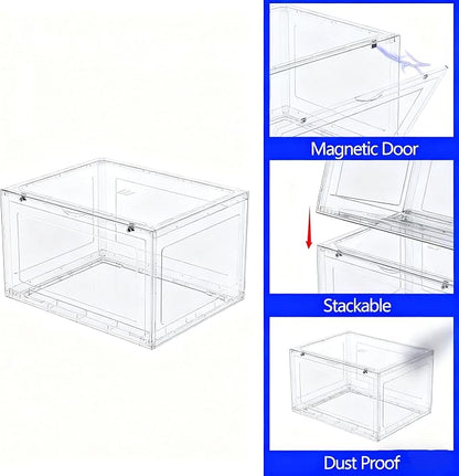 Parlynies 12 Packs Plastic Sneaker Storage Shoe Containers, Stackable Shoe Organizer with Doors, Acrylic Display Shoes Boxes