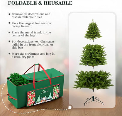 UIRWAY Christmas Tree Storage Bag- Fit for 7.5ft Artificial Trees, 600D Oxford Christmas Tree Bag with Transparent Pouch & Side Pocket, Extra Large Tree Bags with Sturdy Handles & Dual Zipper, Green