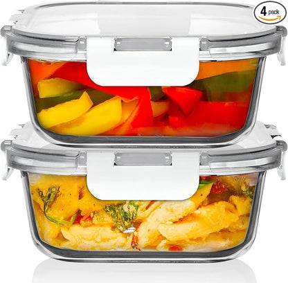 Razab 2 PC 1200ML / 41 Oz Glass Food Storage Containers with Lids - Airtight & Leakproof - Microwave/Oven/Freezer Safe - BPA Free - Ideal for Meal Prep, Storing Leftover & Lunch