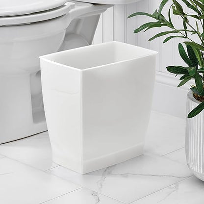 iDesign Small Plastic Bathroom Trash Can, Slim Rectangle Garbage Bin for Bedroom, Office, Dorm, Clear Frost