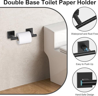 Matte Black Bathroom Hardware Accessories Towel Bar Set 5 Pieces Double Dase Toilet Paper Holder Towel Holder Set 23.6 Inch Stainless Steel Towel Rack for Bathroom Wall Mounted
