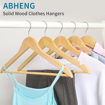 ABHENG 30 Pack Wooden Coat Hangers, 360° Swivel Hook, Suit Hangers with Anti-Slip Notches, Clothes Hangers for Jackets, Shirts, Dress, Natural UAWY0530N