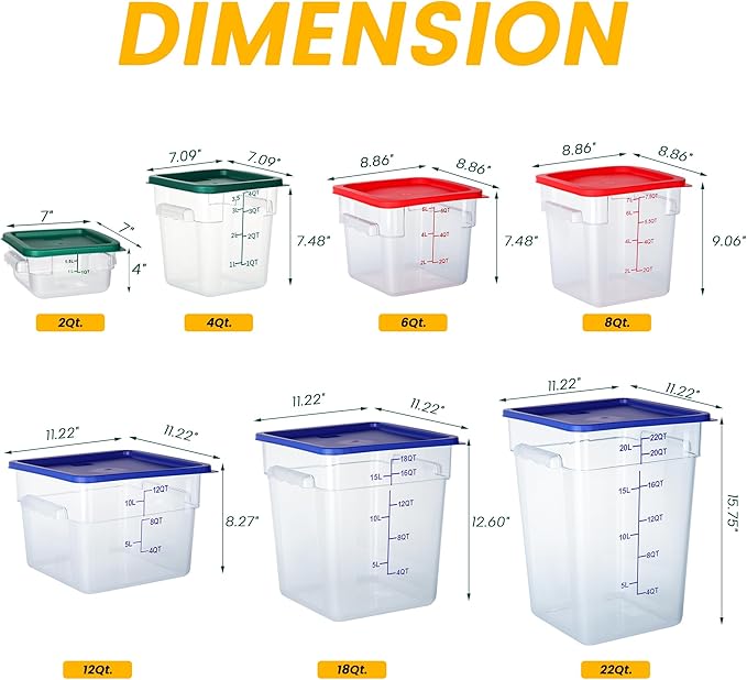 BIEAMA 4 Pack Food Storage Containers, 2 Quart with Lids, Square Commercial Containers with Scale, NSF, Polycarbonate, Clear